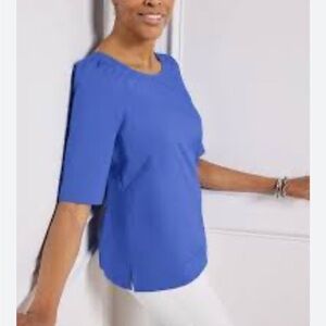 Talbots Womens Blue Boxy 3/4 Sleeve Blouse Poplin Small Casual Grandmacore